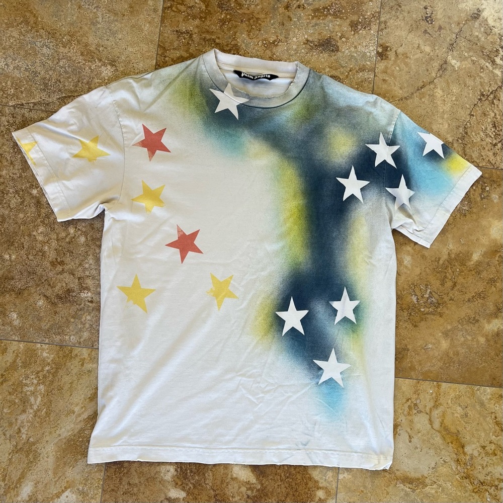 Palm Angels SPRAYED STAR VINTAGE TEE - WHITE/MULTI